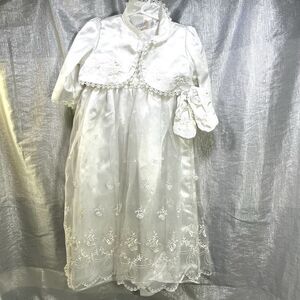 LA PRINCESS Ivory Baptism Christening Gown Dress Cardigan Shoes 6-12 months